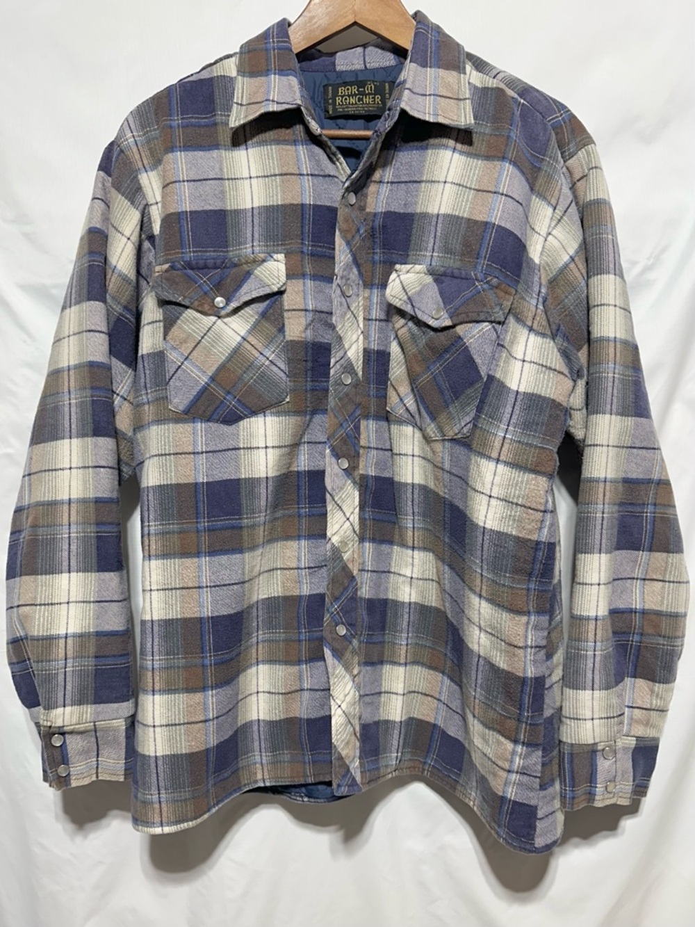 Bar-M Rancher Quilted Lined Plaid Flannel Shirt Jacket Western Mens L
